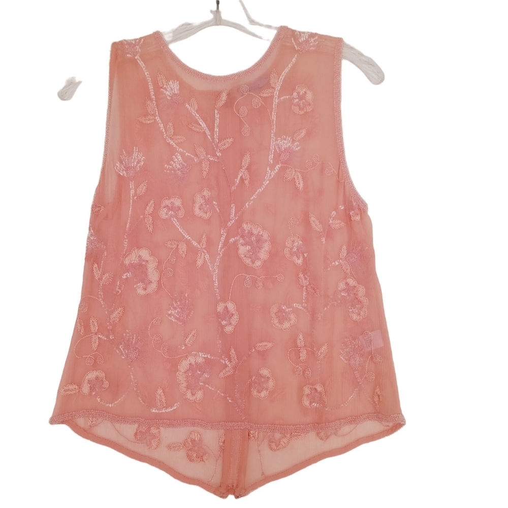 Calypso Silk Coral Embroidered Sequins Sheer Tank Top Blouse Women's Size 2